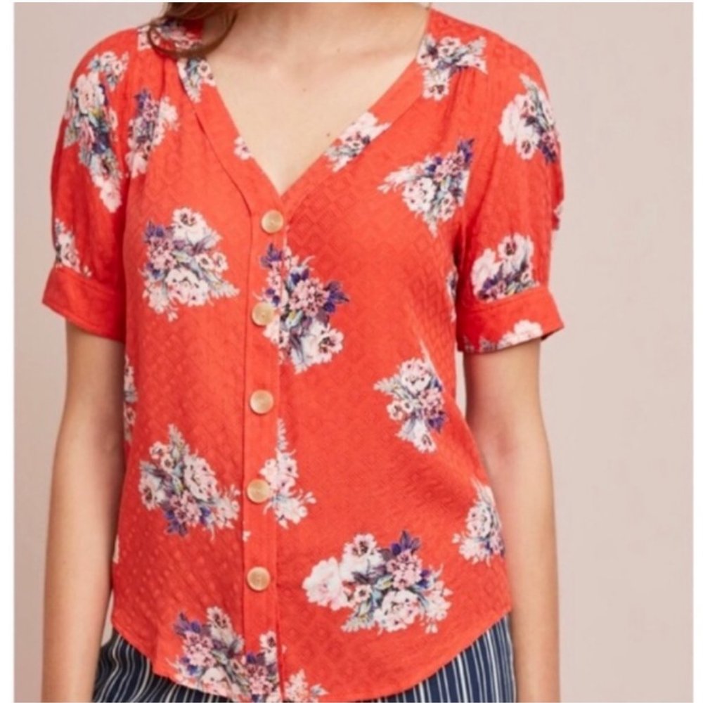 Womens Maeve by Anthropologie Hensley orange floral top Size 2